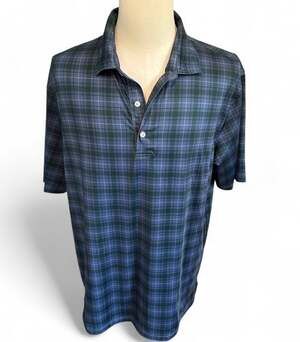Onward Reserve Performance Blue and Green Plaid Polo Shirt Large